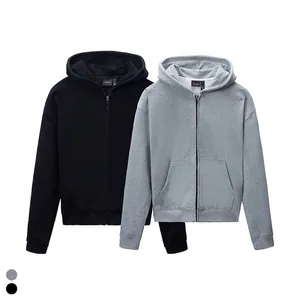 Men Loose Zip Up Hoodie Casual Cotton Blend Long Sleeve Hooded Sweatshirt Plain Oversized Fleece Jacket Streetwear Top