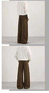 Rear view of men's dark brown wide-leg jeans with minimalist pocket detailing