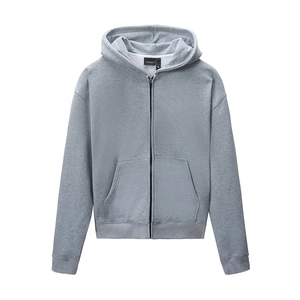 Cleanfit mid-grey zip-up hoodie featuring a drawstring hood and split kangaroo pockets
