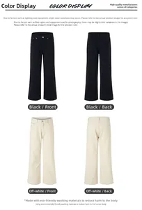 Dettagli fronte e retro di pantaloni casual a zampa nei colori nero e bianco crema
