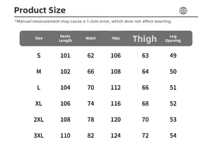 Detailed product size chart for men's cotton straight-leg casual pants from S to 3XL
