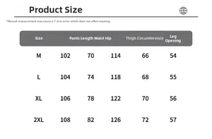 Detailed size chart for men retro wide leg jeans from M to 2XL with measurements