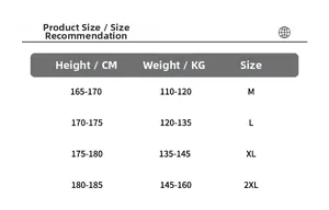 Detailed size recommendation chart for retro baggy jeans with height and weight metrics