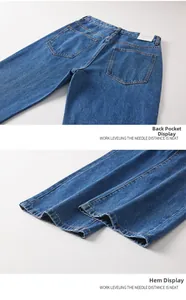 Detailed view of rear pockets and neat stitching on dark blue denim baggy jeans