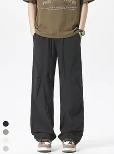 Men's Ice Silk Quick-Dry Paratrooper Pants Summer Lightweight Loose Wide Leg Cargo Pants With Drawstring Casual Trousers