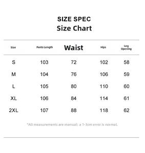 Size chart for textured striped straight-leg trousers showing S to 2XL measurements