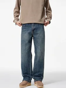 Jeans Jambe Droite Cleanfit Rétro Américain Pour Hommes Pantalon Long En Denim De Coton Délavé Décontracté Pour Jeunes