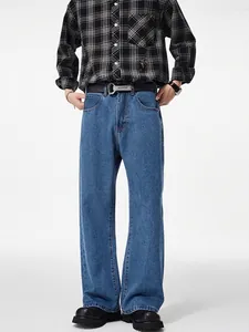 Men's Baggy Wide Leg Jeans Retro Washed Denim Pants Loose Micro Flare Straight Leg Casual Streetwear Trousers Deep Blue