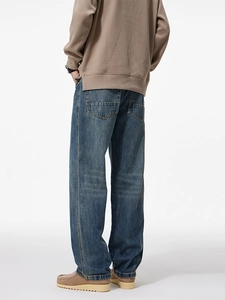 Jean vintage pour homme à coupe droite et décontractée avec fini bleu délavé
