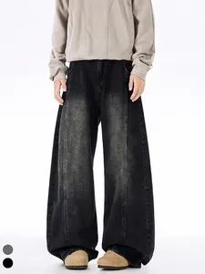Men Retro Distressed Wide Leg Jeans Japanese Streetwear Loose Patchwork Denim Pants Baggy Straight Trousers Autumn Winter