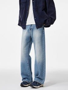 Men's American vintage flare jeans in light blue washed denim with cleanfit loose cut