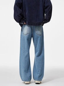 Men's American vintage flare jeans in faded wash denim with cleanfit loose cut style