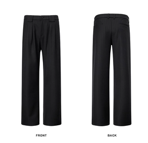 Vorder- und Rückansicht der schwarzen Nadelstreifen-Hose mit doppelten Bundfalten