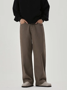 Pantaloni marroni da uomo a gamba larga in cotone pesante per uno stile streetwear