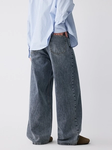Herren Retro Loose Straight-Leg Denim Jeans in verwaschenem Grauschwarz, High-Street-Fashion