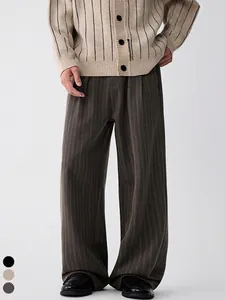 Herren Retro High Street Nadelstreifen Weite Freizeithose Gerade Passform Polyester-Viskose-Mischung Minimalistische Old Money Mode Hose