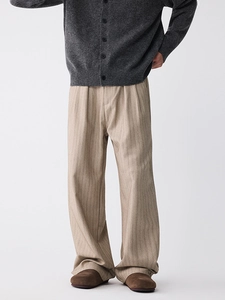 Herren Vintage Nadelstreifenhose in Beige mit geradem Schnitt und hochwertigem Fall