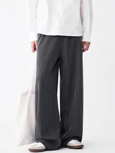 Men American Texture Striped Straight Wide Leg Pants Minimalist Old Money Style Loose Drape Casual Trousers For Daily Outfit