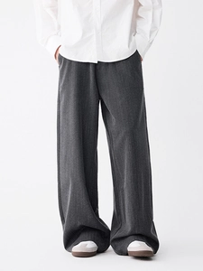 Dark gray textured striped wide-leg pants for men featuring a relaxed straight fit