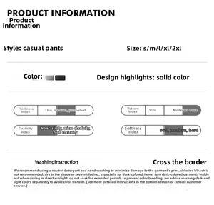 Size chart and washing care guide for loose fit washed cargo pants from S to 2XL