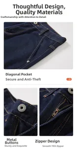 Detailed close-up of denim jeans featuring a metal star button and a premium YKK zipper