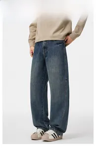 Jeans da uomo a gamba larga con lavaggio vintage blu scuro e vestibilità dritta ampia