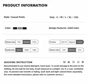 Detailed size chart and fabric attributes for vintage deconstructed cargo pants