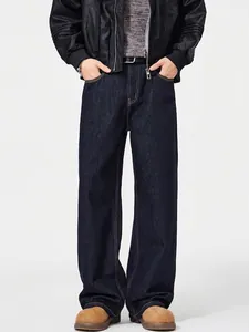 Pantaloni Jeans da Uomo Gamba Dritta Larga American High Street Vibe Denim Retro Cuciture a Contrasto Lavati Casual