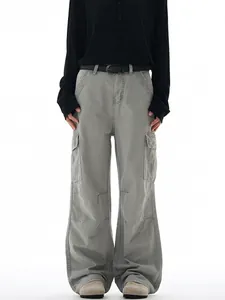 American Retro Cotton Baggy Cargo Pants For Men Women Patchwork Straight Leg Loose Casual Multi-Pocket Streetwear Trousers