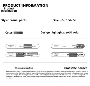 Size chart for American vintage trousers with S to 2XL options and washing care instructions