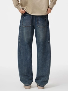 Jeans da uomo gamba larga in lavaggio blu scuro vintage con tasche posteriori ampie