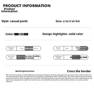 Size chart and washing instructions for American street style wide-leg cargo pants