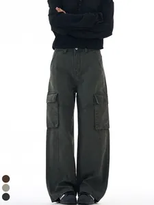Men Cotton Cargo Pants Wide Leg Multi Pocket Straight Trousers For Men American Workwear Loose Fit Casual Long Pants Autumn Winter