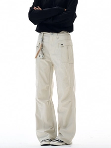 Pantaloni cargo uomo bianco sporco stile vintage americano con tasche utilitarie