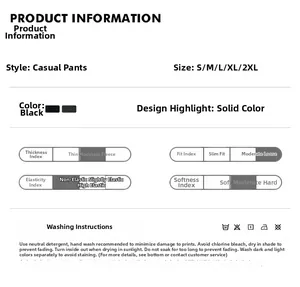 Detailed sizing chart and care instructions for these tactical cargo trousers from S to 2XL