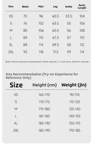 Size guide for men's loose straight jeans with waist, hip and length measurements