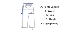 Detailed size chart guide for black wide leg jeans showing waist and hip measurements