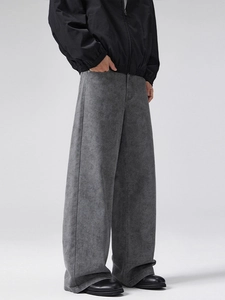 Pantaloni in denim grigio a gamba larga con taglio dritto e consistenza lavata premium