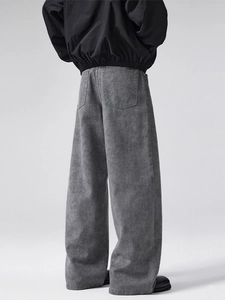 Jeans ampi grigio lavato con taglio dritto rilassato e doppi taschini posteriori