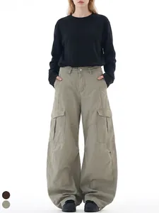 Men's High Street Cargo Pants Wide Leg Multi Pocket Cotton Loose Fit Casual Streetwear Trousers Autumn Winter Fashion