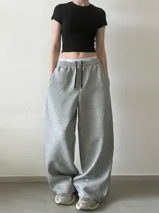 Unisex γκρι φόρμα με φαρδύ μπατζάκι, ψηλή μέση και ρυθμιζόμενο κορδόνι περίσφιξης