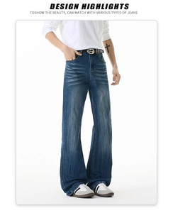 Details der amerikanischen Vintage-Waschung und Cat-Whiskers auf der Schlagjeans