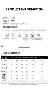 Tableau des tailles pour pantalon cargo large Cleanfit avec mesures du S au 3XL