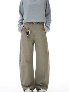 Men American Retro Patchwork Cargo Pants High Street Washed Curved Cut Wide Leg Casual Cotton Trousers Streetwear Bottoms