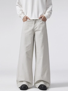 Men's American retro wide-leg trousers in off-white cotton with a relaxed fit silhouette
