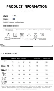 Guide des tailles détaillé pour jean droit rétro avec mesures de taille et longueur