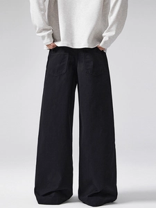 Retro American high street wide leg cotton trousers with large back pockets for a casual look