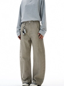 Retro patchwork wide-leg cargo pants with American high street vintage faded aesthetic