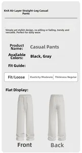 Detail view showing front and back layout of light grey knit straight-leg casual pants