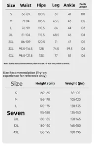 Tableau des tailles détaillé pour pantalons hommes avec mesures de taille et longueur